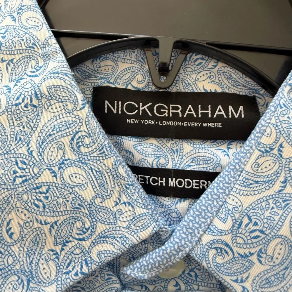 Men's Nick Graham Blue Paisley Short Sleeve Shirt - Picture 2 of 3